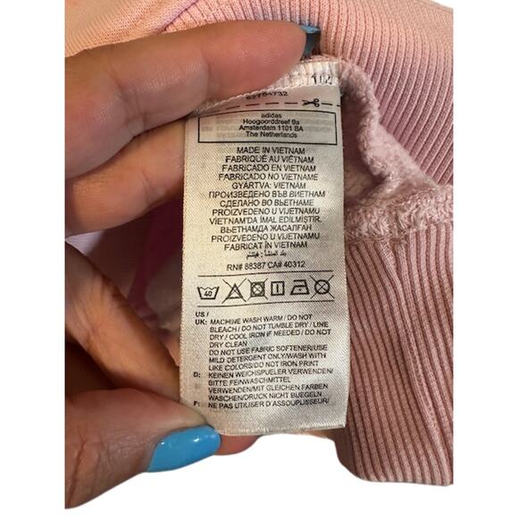 Adidas Pink Long Sleeve Cotton Hooded Casual Pullover Sweatshirt Women Sz S - Picture 9 of 10